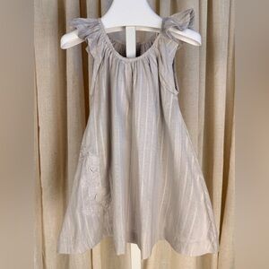 WHEAT Girls' Pale Gray Ruffle-Shoulder & EmbroiderY Twirly Sun Dress 3T NWT